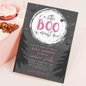 A Little Boo Is Almost Due Halloween Baby Shower Invitation Template Pink Baby Shower Invite Halloween Party Invitation Digital Template