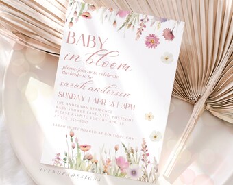Baby in Bloom Baby Shower Invitation Template Wildflower Baby Shower Invite Printable Purple Pink Flower  Baby Brunch Evite Wildflower CR06
