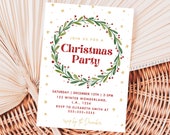 Christmas Wreath Party Invitation Template Holiday Party Invite Traditional Christmas Party Printable Digital Download Christmas Dinner PS12