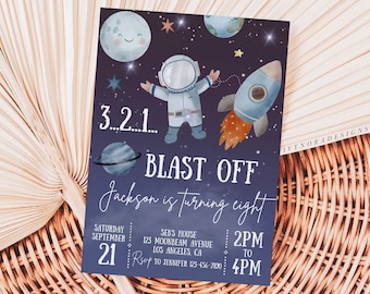 Blast Off Geburtstag Einladung Vorlage Rakete Space Birthday Party Evite Astronaut Einladung Geburtstagsparty Space Einladung PS83