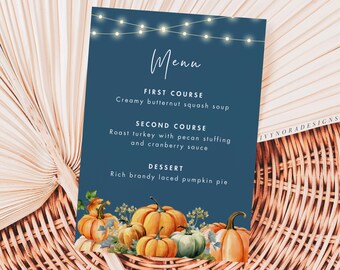 Thanksgiving-Menüvorlage Bearbeitbares Thanksgiving-Menü Herbst Herbstmenü Kürbis Thanksgiving Thanksgiving Printable Digitaler Download CR14