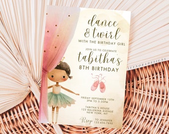 Ballerina Birthday Invitation Template Dance and Twirl Ballet Dancer Birthday Invitation Ballet Birthday Invite Instant Download PS69