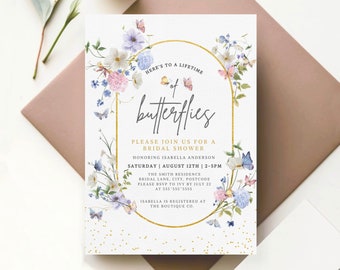 Lifetime of Butterflies Bridal Shower Invitation Download Editable Wildflower Butterfly  Template Floral Party Invite Instant Download