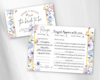 Wildflower Recipe Card Template Bridal Shower Recipe Cards Editable Wildflower Butterfly Template Floral Share a Recipe For the Bride to Be