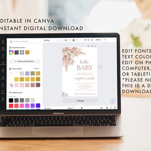Editable Boho Baby Shower Invitation Template Set Pink Pampas Grass Girl Baby Shower Bundle Baby Shower Invite Beige Boho Shower PS90 image 5
