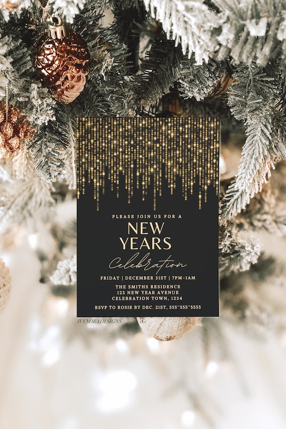 New Years Eve Invitation Template New Year Party Editable Invite Canva Black and Gold New Years Eve Invite New Year 2024 Digital Evite PS61