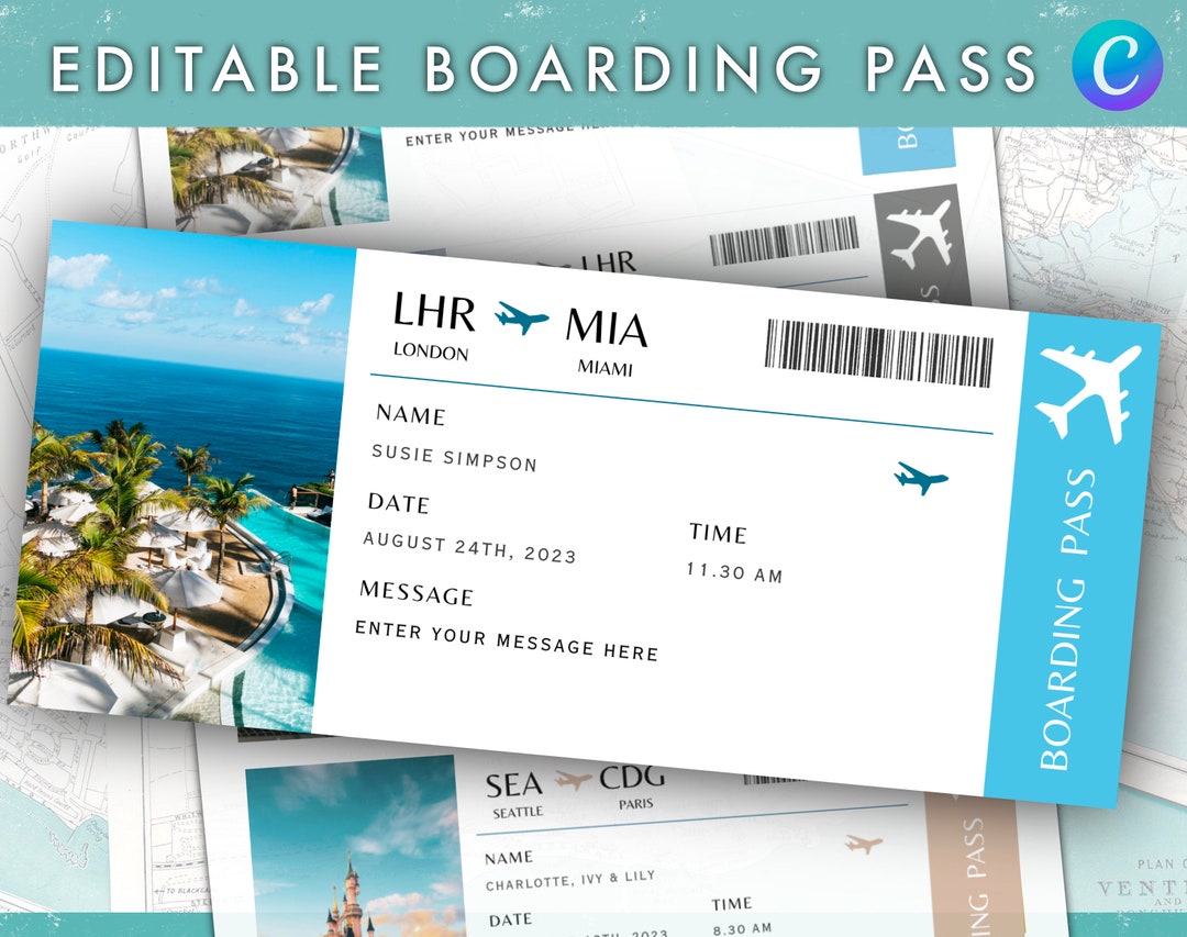 Custom Pass Tickets Print-at-home 6 Custom Boarding Passes, Airline Ticket Printable ...