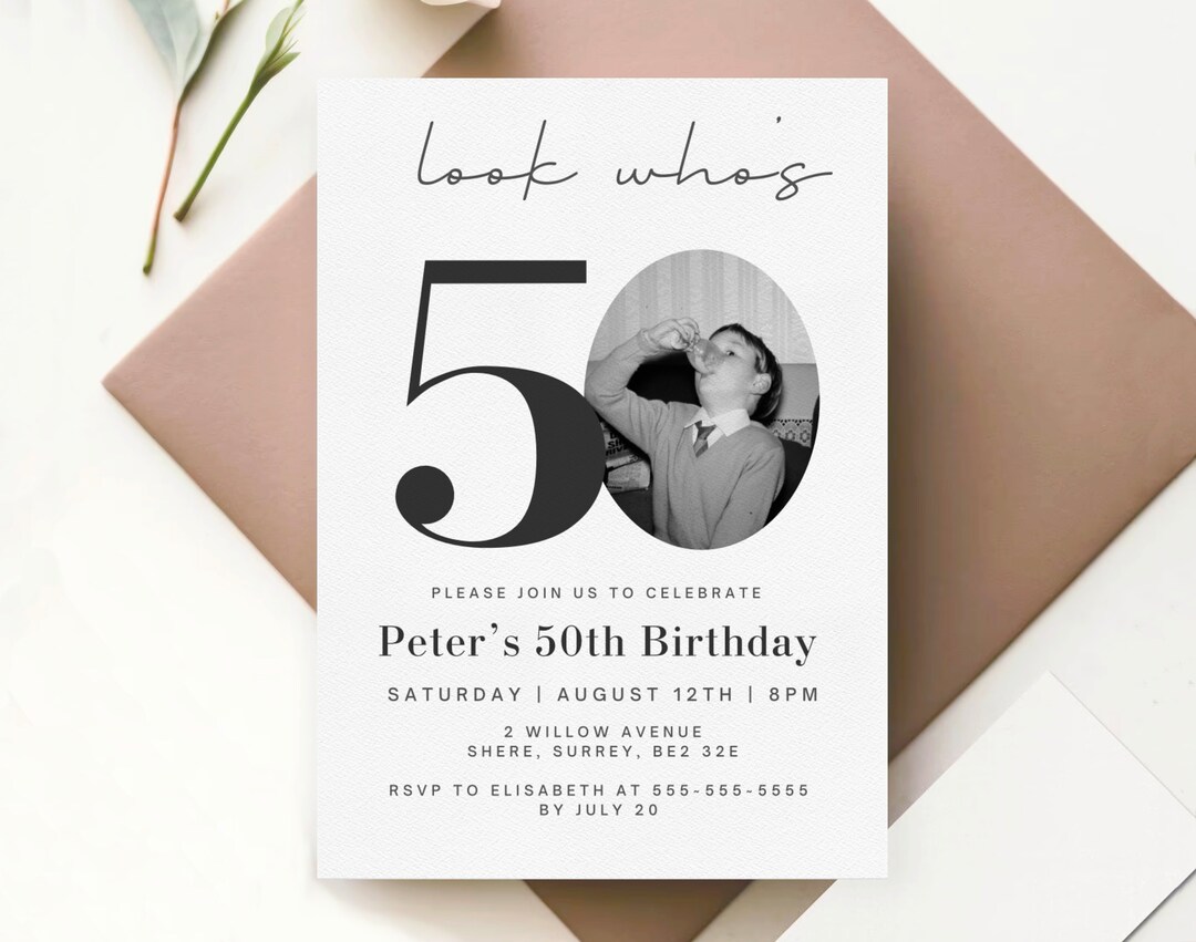 Mens 50th Birthday Invitation Unisex Editable Look Whos 50 Personalised