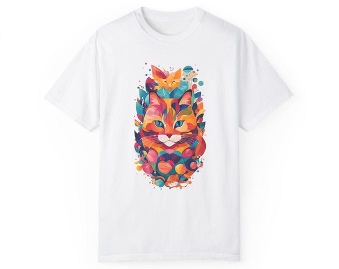 Colorful Cat Illustration Unisex T-Shirt - Vibrant & Playful Design