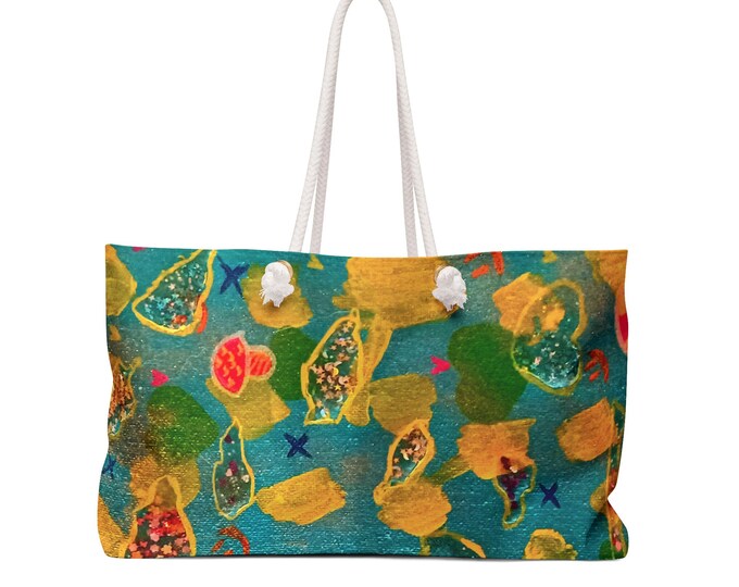 Mushroom Party Weekender Bag, Travel Bag, Overnight Bag, Canvas Tote, Local Artist Design, Evelyn Alexander