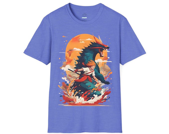 Epic Adventure Unisex Softstyle T-Shirt, Gamer Tee, Fantasy Shirt, Mythical Creature Apparel, Unique Graphic T-Shirt