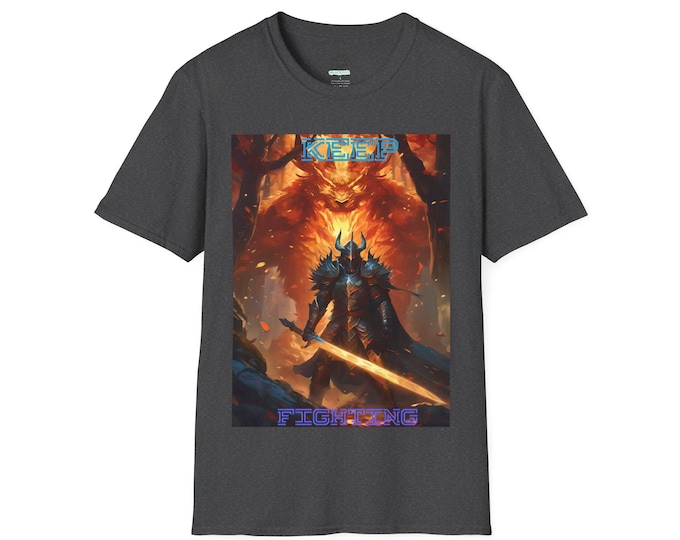 Keep Fighting Graphic T-Shirt, Inspirational Tee for Gamers, Casual Wear, Unisex Softstyle Shirt, Gift for Teens, Motivational Apparel