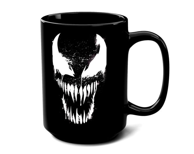 Venom Inspired Mug, Black Ceramic Cup, Large Coffee Drinkware, Superhero Movie Fan Gift, Comic Book Villain Tea Cup, Unique Pop Culture