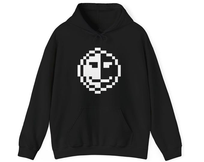 Retro Pixel Art Smile Face Hoodie, Unisex Cozy Sweatshirt, Gift for Gamers, Chill Vibes, Perfect for Winter, Casual Wear