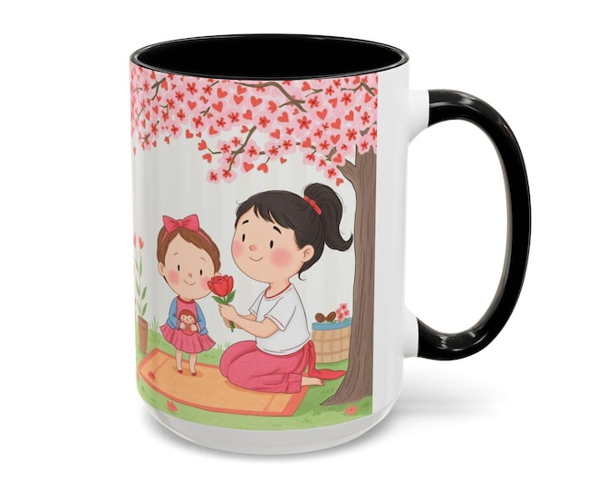 Heartwarming Family Moment Coffee Mug, Cute Mug for Moms, Daughter Gift, Mother's Day Mug, Kids Gift, Floral Decor