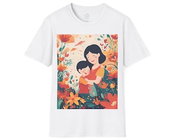 Mom & Child Floral T-Shirt | Softstyle Tee for Moms, Gift for Mother's Day, Family Matching Outfits, Spring Apparel, Cute Couple Tee