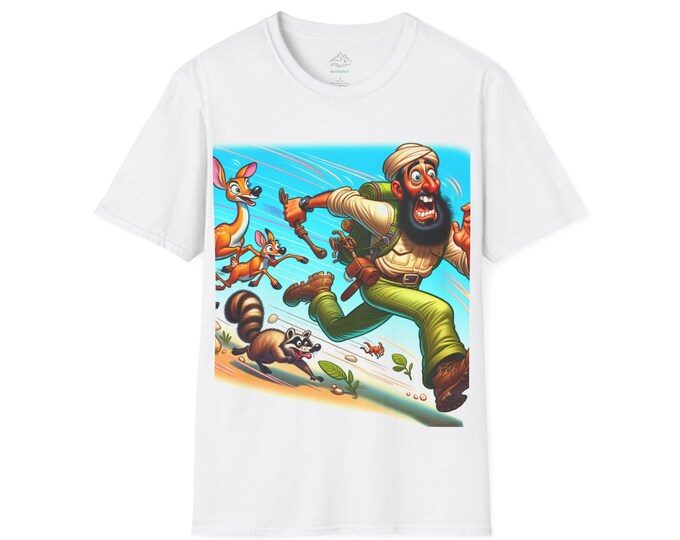 Adventure Awaits Unisex Softstyle T-Shirt - Fun Animal Chase Design