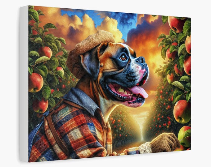 Canvas Print, American Boxer Harvesting Apples Wall Art Decor, Stretched Matte 1 25", Room Decor, Gift for Boxing Fans, Home