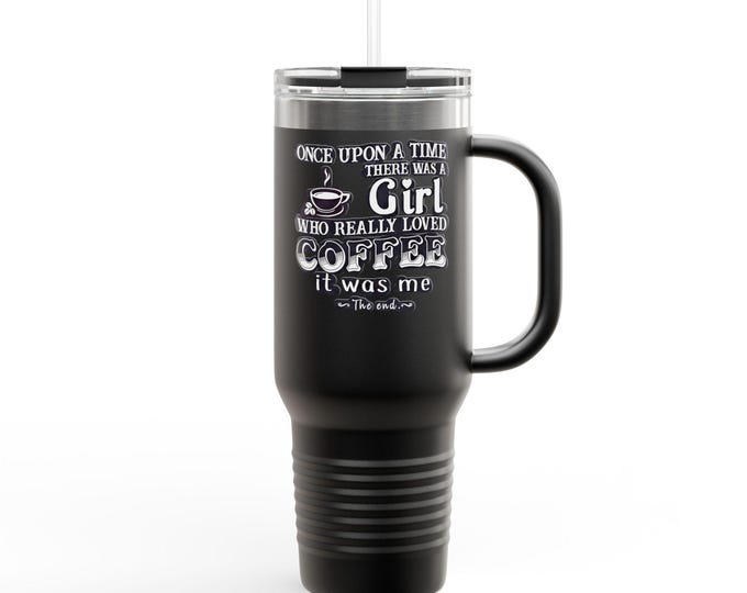 Once Upon A Time Coffee Insulated Travel Mug, 40oz Funny Gift for Travelers, Large Metal Tumbler, Novelty Cup, Hot or Cold