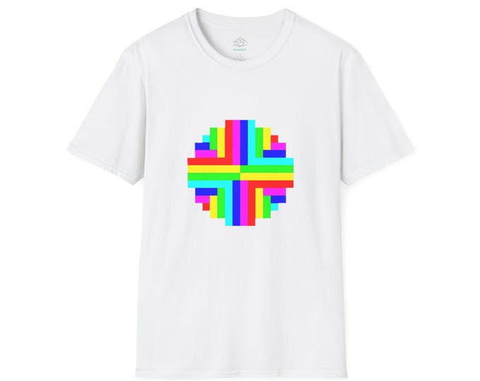 Colorful Geometric Rainbow Cross Unisex Softstyle T-Shirt, Vibrant Tee for All Ages, Perfect Gift for Everybody, Geometric Shape