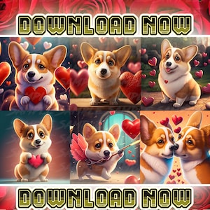 Sofortiger Download Corgis Hund Valentine art - PNG-Datei zum Drucken Ihrer eigenen Grußkarten und Valentinstagsgeschenke