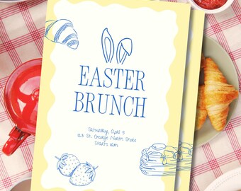 Invitación editable para brunch de Pascua / Plantilla Canva / Invitación imprimible para fiesta de primavera / Volante digital de Pascua / Descarga instantánea