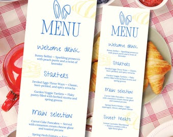Plantilla de menú editable para brunch de Pascua / Diseño de menú Canva / Menú de Pascua imprimible / Plantilla para brunch de primavera / Descarga instantánea