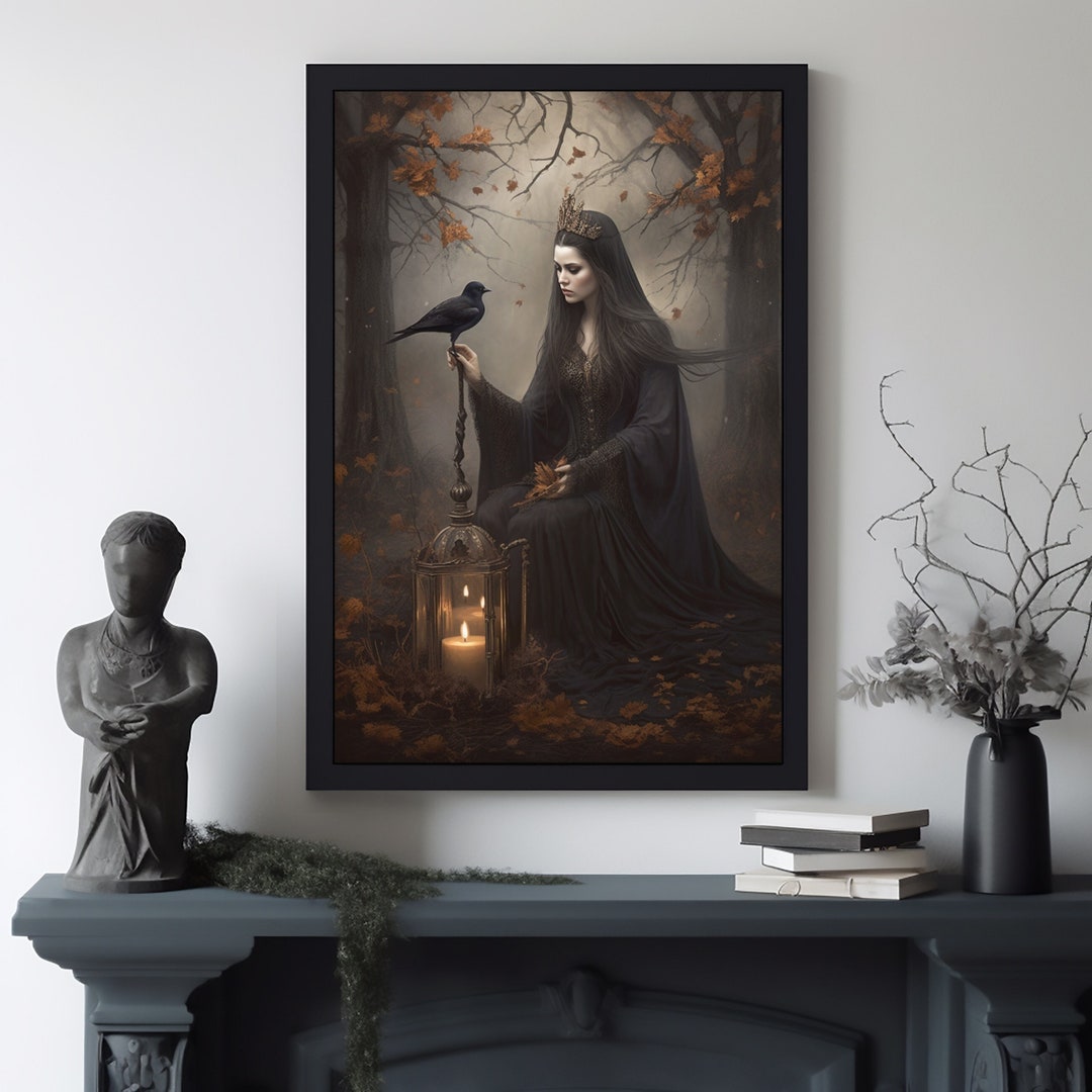Vintage Gothic Witch and Crow Featuring a Timeless and Mysterious ...