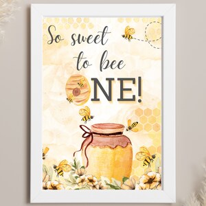 So Sweet to Bee One Birthday Poster Girl Honeybee Beehive Bee-Day Printable