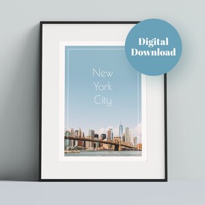 Imprimible NYC Skyline Wall Art / Descarga digital instantánea / Descargable / Ciudad de Nueva York / Puente de Brooklyn / Decoración