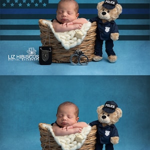 police, police badge, police teddy, thin blue line, newborn digital backdrop, newborn digital background, photography prop, digital backdrop