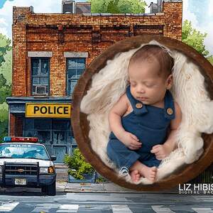 Police, police station, police car, newborn digital backdrop, newborn digital background, photography prop, digital backdrop