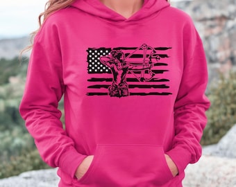 Moletom com capuz para caçadora de arco, bandeira americana, presente para mulheres.