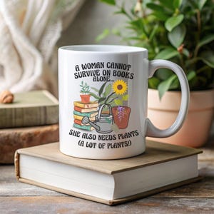 Book Theme Mug, 12oz Coffee Cup, Bookish Gift, Reading Mug, Plant Theme Cup, Plants and Books
