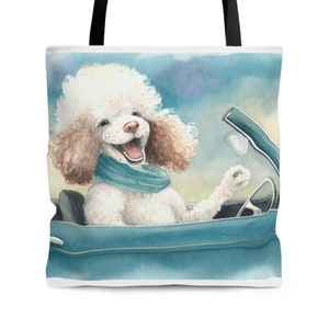 Poodle&#39;s Joyride Beach Tote Bag | Poodle Beach Bag Gift | Poodle Artwork by Watercolor Adorables