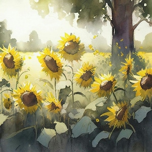 Sunflower Meadow Canvas Print | Sunflower Watercolor | Sunflower Gift | Home Decor | Ready to Hang