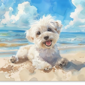 Maltese at the Beach Watercolor Canvas Print | Maltese Wall Art | Maltese  Lover Gift | Ready to Hang | Artwork by Watercolor Adorables