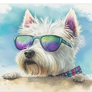 Westie in Shades Watercolor Canvas Print | West Highland Terrier Gift | Westie Wall Art | Ready to Hang