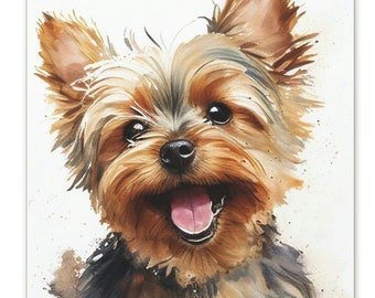 Happy Yorkie Canvas Print | Yorkshire Terrier Watercolor | Yorkie Gift | Ready to Hang