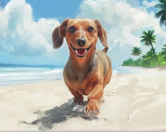Dachshund at the Beach Watercolor Canvas Print | Dachshund Wall Art | Dachshund Lover Gift | Ready to Hang | Artwork by Watercolor Adorables