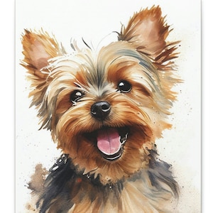Happy Yorkie Canvas Print | Yorkshire Terrier Watercolor | Yorkie Gift | Ready to Hang