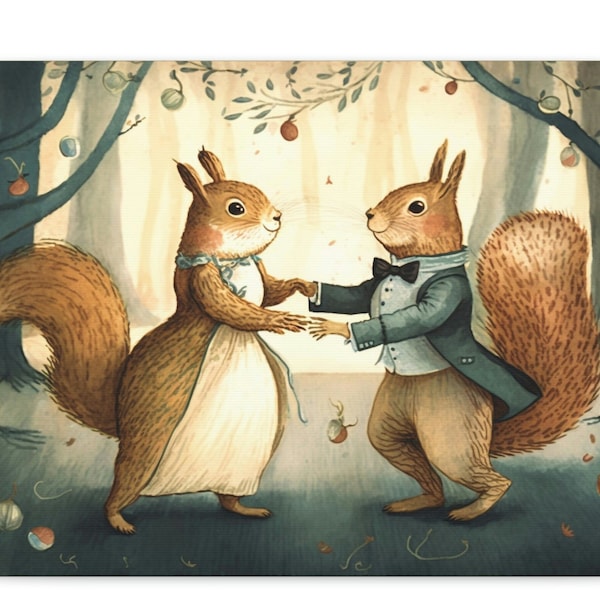 Dancing Squirrels Canvas Print | Squirrel Watercolor | Squirrel Gift | Woodland Nursery Art | Ready to Hang