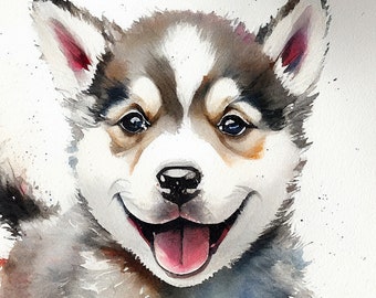 Siberian Husky Acquerello / Adorabile arte da parete stampabile