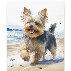Yorkie at the Beach Canvas Print | Yorkshire Terrier Watercolor | Yorkie Gift | Ready to Hang
