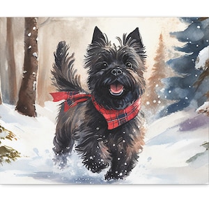 Cairn Terrier in a Winter Wonderland Watercolor Canvas Print | Cairn Terrier Lover&#39;s Art Gift | Ready to Hang