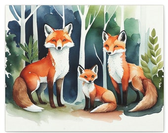 Fox Family Canvas Print | Fox Lover Gift | Fox Nursery Wall Art | Ready to Hang