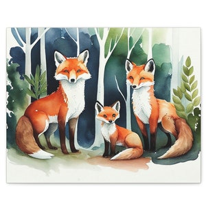 Fox Family Canvas Print | Fox Lover Gift | Fox Nursery Wall Art | Ready to Hang
