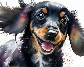 Acuarela Dachshund / Adorable arte de pared imprimible