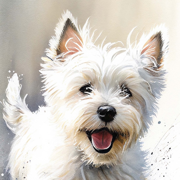 Acuarela de West Highland Terrier / Regalo de Westie / Adorable arte de pared imprimible