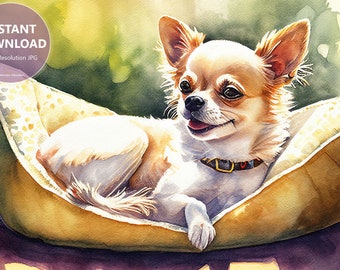 Chihuahua Watercolor Digital Download | Chihuahua Lover Art Gift | Printable Wall Art